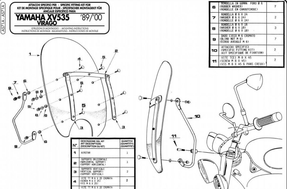 Givi AS71A Крепеж ветрового стекла Yamaha XV400/535 Virago