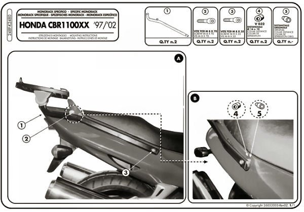 Givi 248F Крепеж центрального кофра Honda CBR1100XX 97-09
