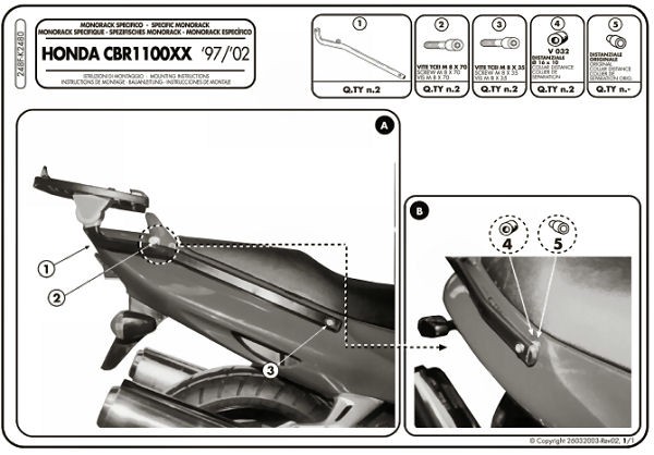 Givi 248F Крепеж центрального кофра Honda CBR1100XX 97-09