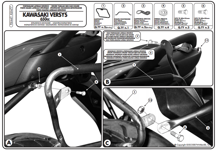 GIVI PLX447 Крепеж боковых кофров Givi V35 на Kawasaki KLE650 VERSYS 06-09