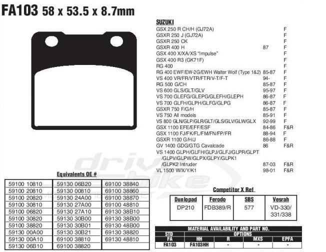 Тормозные колодки Suzuki OEM 69100-38870