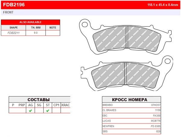 FDB2196P Ferodo тормозные колодки