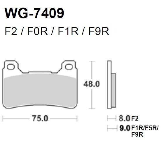 Тормозные колодки WG-7409-F1R (SBS 809DC / FDB2205 / FA390)