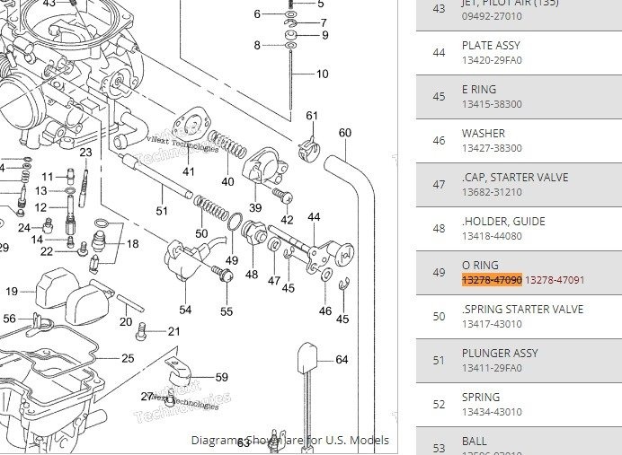 Уплотнительное кольцо карбюратора Suzuki OEM 13278-47090