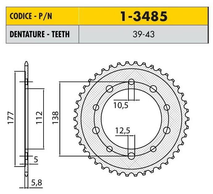 Звезда задняя стальная Sunstar 1-3485-39 (JTR1316.39)