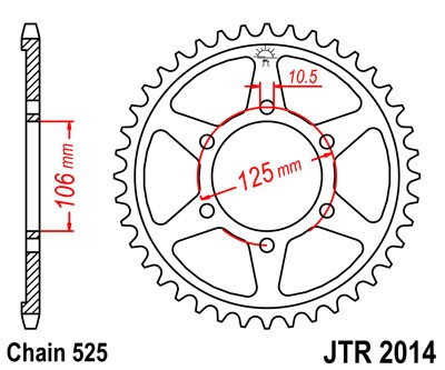 Звезда задняя JTR2014.50ZBK черная