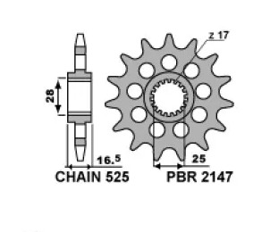 Звезда передняя PBR 2147 17 зуб. 18NC CON GOMMA C.525 (JTF1904.17)