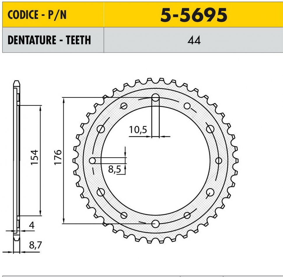 Звезда задняя Sunstar 5-5695-44 алюминиевая (JTR1340.44)