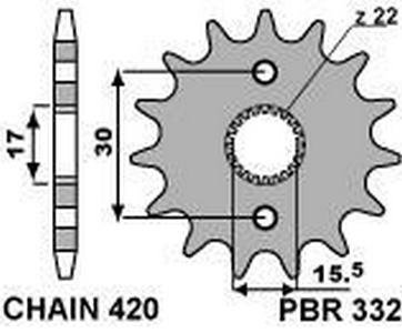 Звезда передняя PBR 332 15 зуб. 18NC C.420 (JTF1256.15)