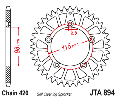 Звезда ведомая алюминиевая JTA894.50BLK (цвет черный)