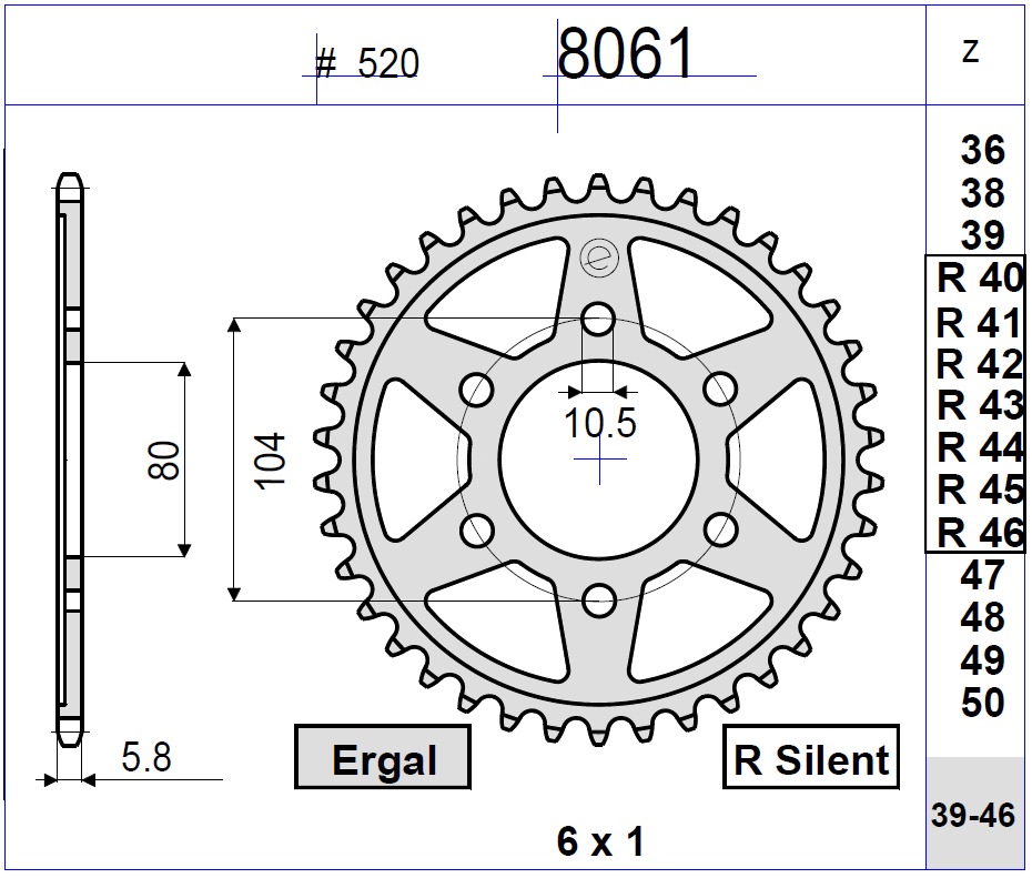Звезда задняя Ognibene 8061-R42 (JTR1478.42 / JTR478.42) с демпфером