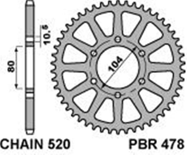 Звезда задняя PBR 478 43 зуб. алюминий усиленная С520 (JTR 478.43)