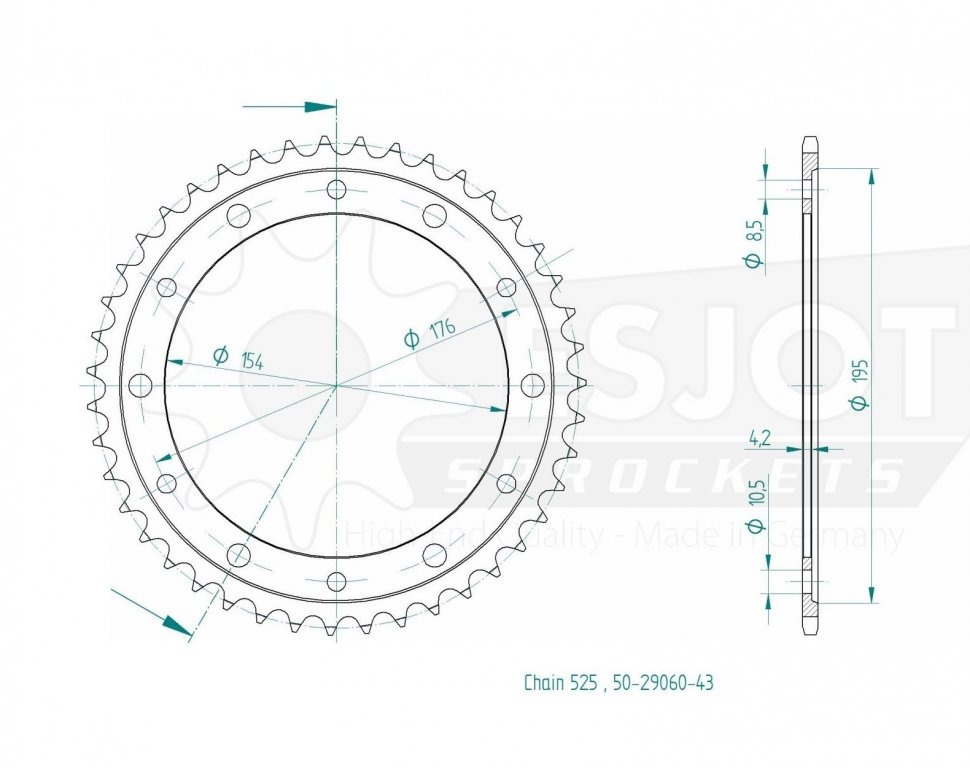 Звезда задняя приводная Esjot 50-29060 43 зуба (JTR1346.43)