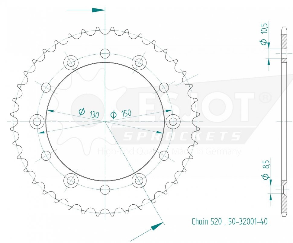 Звезда задняя приводная Esjot 50-32001 50 зубьев (JTR245/2.50)