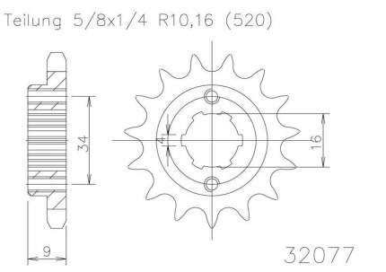 Звезда передняя Esjot 50-32077 14 зубьев (JTF1554.14)