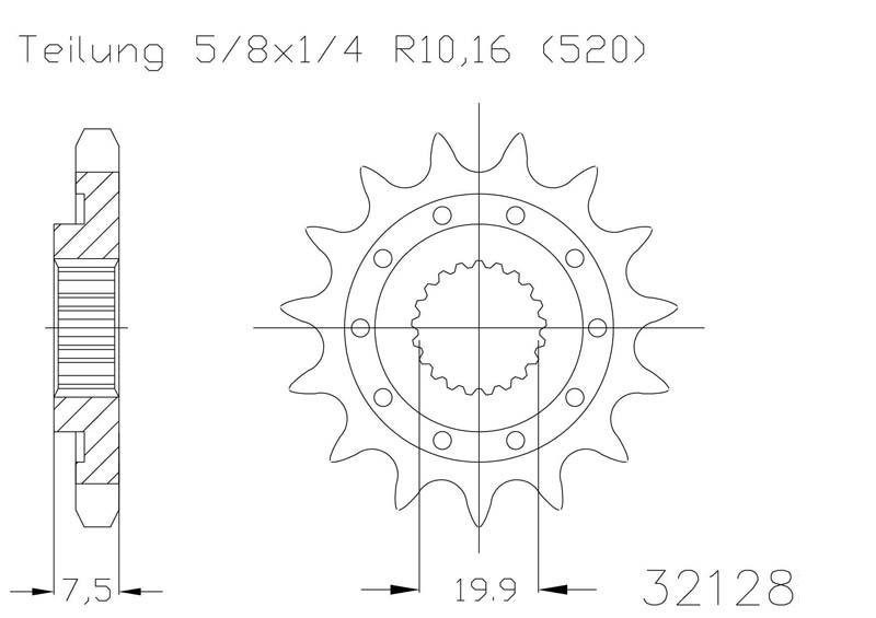 Звезда передняя приводная Esjot 50-32128 13 зубьев (JTF1323.13)