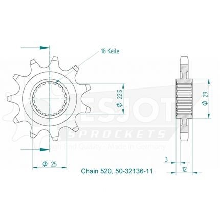 Звезда передняя Esjot 50-32136 11 зубьев (JTF3221.11)