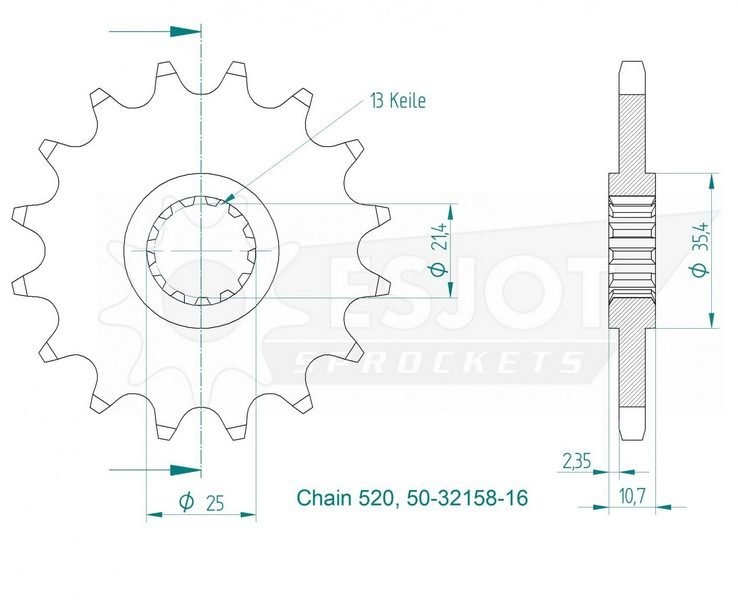 Звезда передняя приводная Esjot 50-32158 16 зубьев (JTF1595.16)