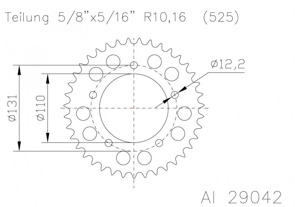 Звезда задняя алюминиевая Esjot 51-29042 44 зуба (JTR7.44)