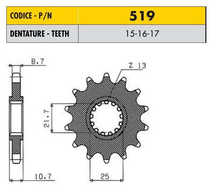 Звезда передняя (ведущая) Sunstar 17 зубьев 51917 стальная для Yamaha (JTF580-17)
