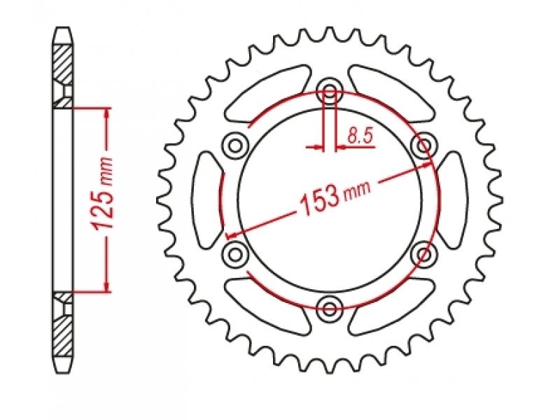 Звезда задняя стальная DRC 520-48T Honda CR-CRF, CRF150-230F, XR250