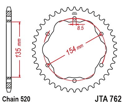 Звезда ведомая алюминиевая JTA762 43BLK (чёрная)