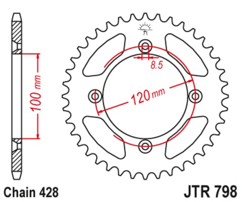 Звезда ведомая алюминиевая JTA798.47BLK (цвет черный)