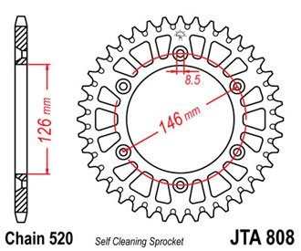 Звезда ведомая алюминиевая JTA808.51BLK (цвет черный)