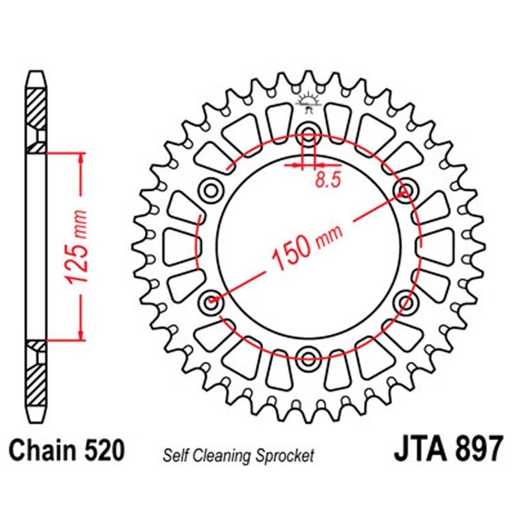 Звезда ведомая алюминиевая JTA897.51RED (красная)