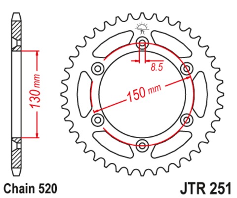 Звезда ведомая алюминиевая/стальная JTX251.48GLD (цвет золотой)