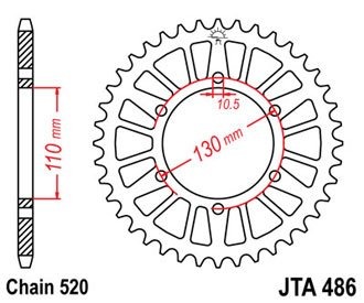 Звезда ведомая алюминиевая/стальная JTX486 44GLD