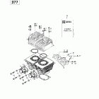 Skandic 380/500 01- cylinder, intake exhaust manifold (377)